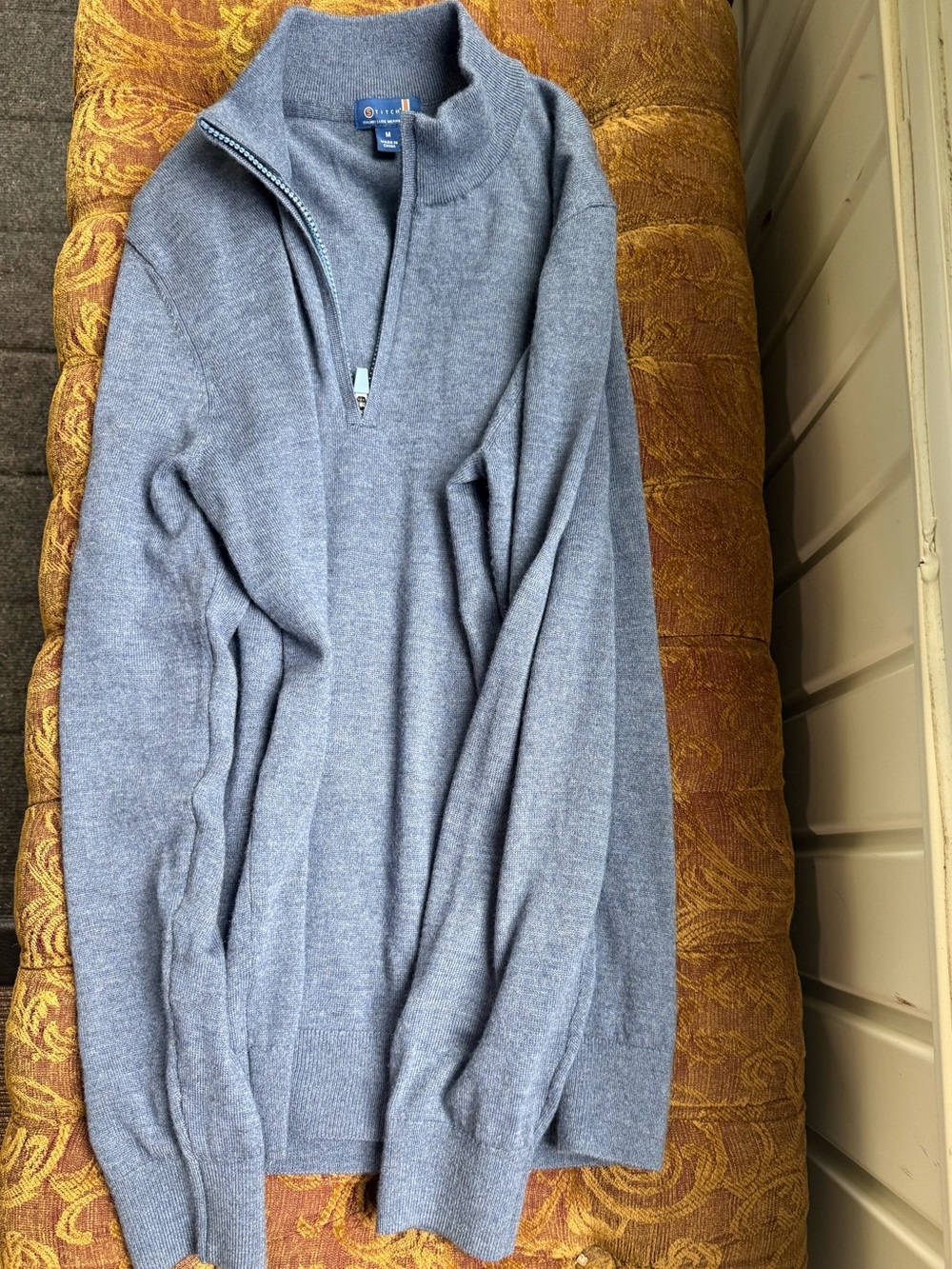 Stitch Italian luxe Merino Men's Heathered Blue Quarter-Zip Pullover